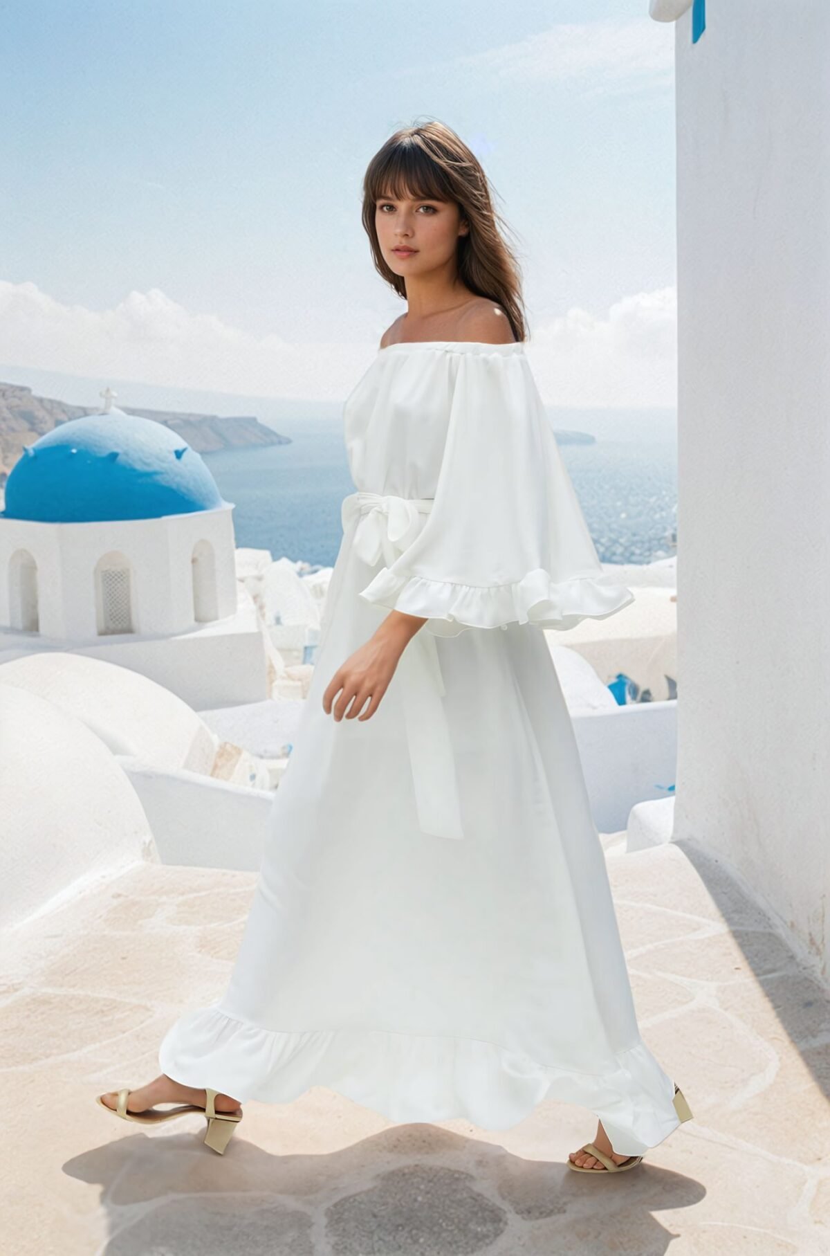 Vestido largo blanco para fiesta y playa de la marca Cardamomo en alquiler por Setical