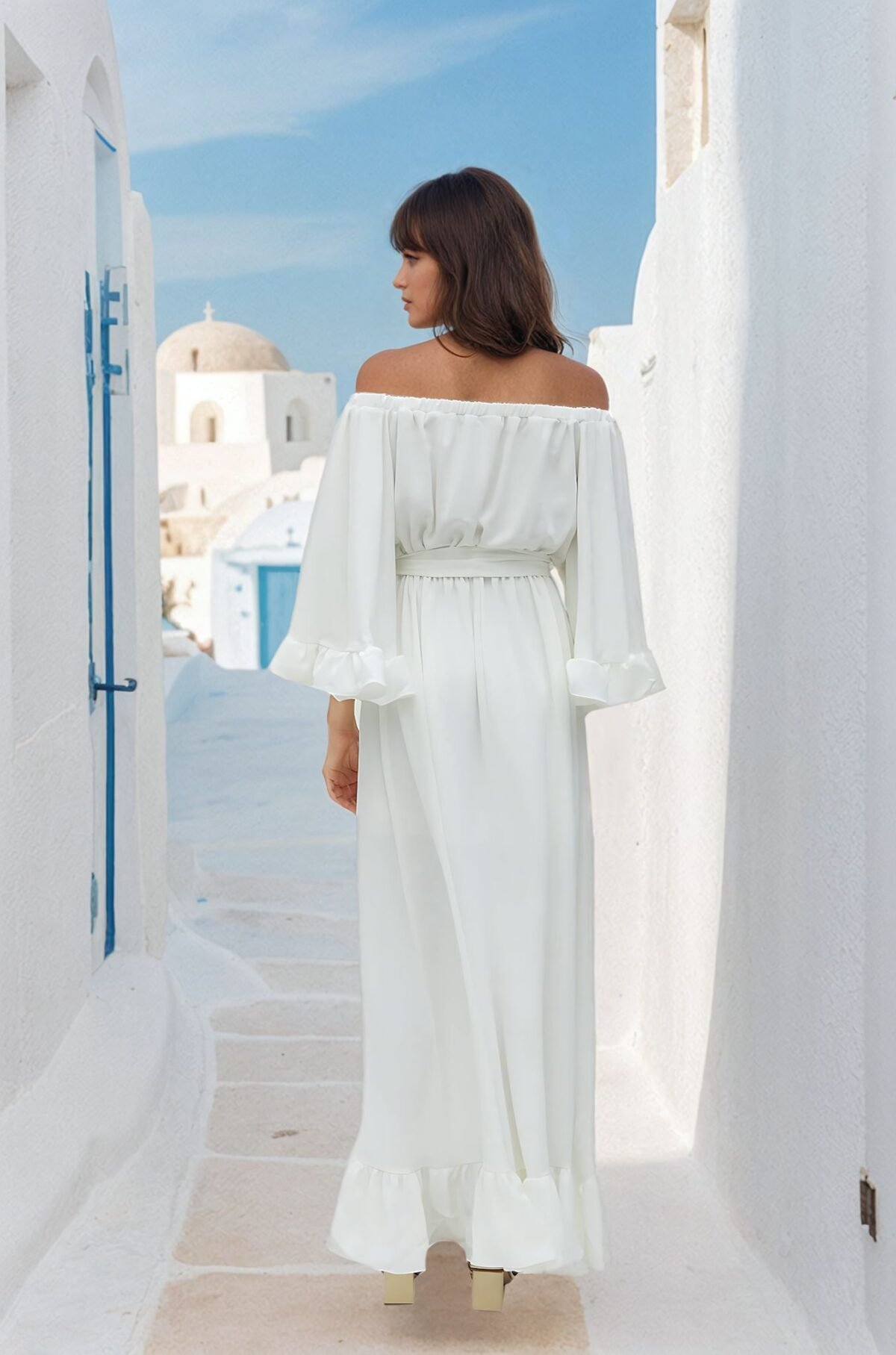 Vestido largo blanco para fiesta y playa de la marca Cardamomo en alquiler por Setical